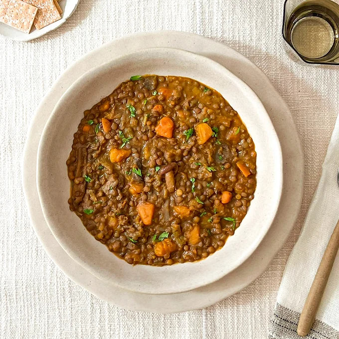 Lentejas con setas y calabaza
