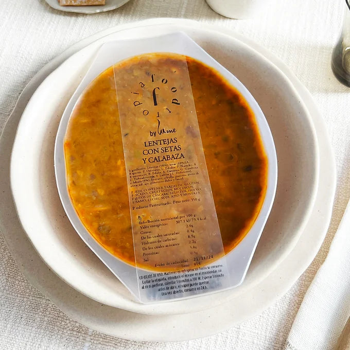 Lentejas con setas y calabaza