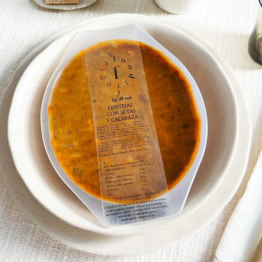 Lentejas con setas y calabaza
