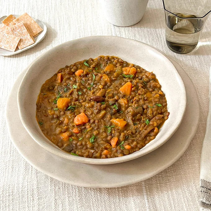Lentejas con setas y calabaza
